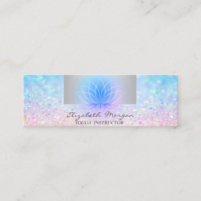 Girly Modern Professional, Bokeh Lotus Yoga Mini Business Card (Front)
