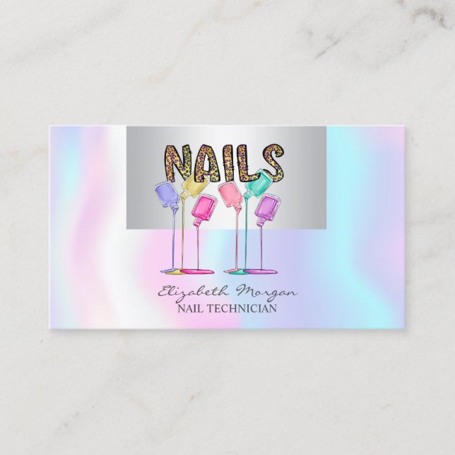 Girly Modern Professional Nail Polish Holographic Business Card (Front)