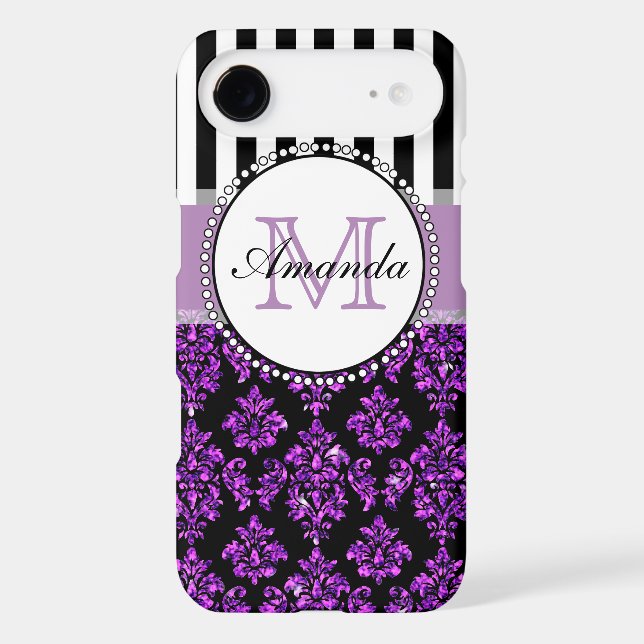 Girly Modern Purple Glitter Damask Personalized Case-Mate Samsung Galaxy Case (Back)