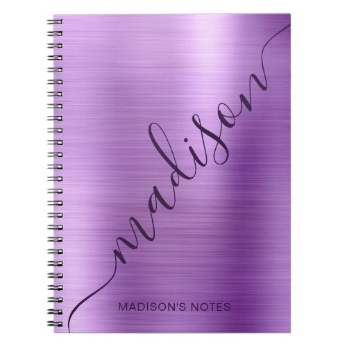 Girly Modern Purple Metal Monogram Signature Notebook