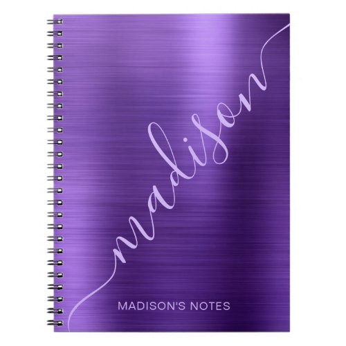 Girly Modern Purple Metallic Monogram Signature Notebook