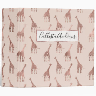 Girly Modern Rose Gold Blush Pink Giraffes 3 Ring Binder