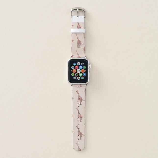 Girly Modern Rose Gold Blush Pink Giraffes Apple Watch Band (Front)