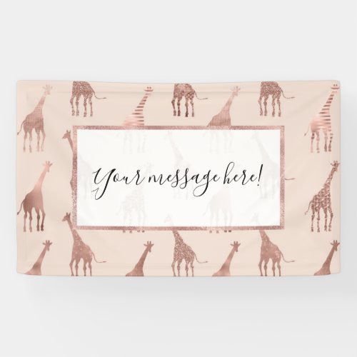 Girly Modern Rose Gold Blush Pink Giraffes Banner