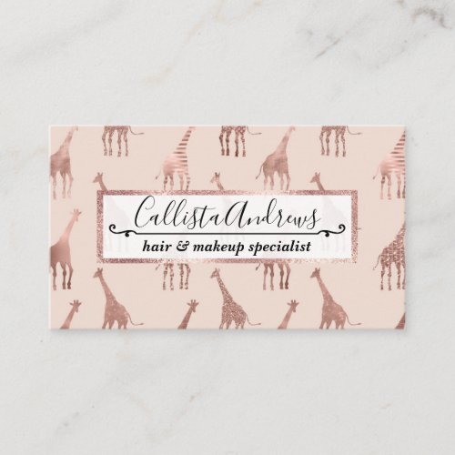 Girly Modern Rose Gold Blush Pink Giraffes Business Card