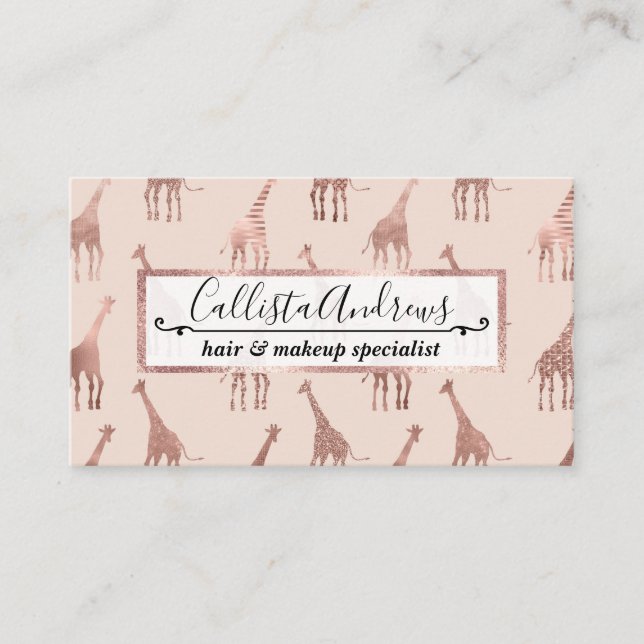 Girly Modern Rose Gold Blush Pink Giraffes Business Card (Front)