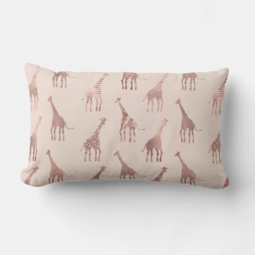 Girly Modern Rose Gold Blush Pink Giraffes Lumbar Pillow