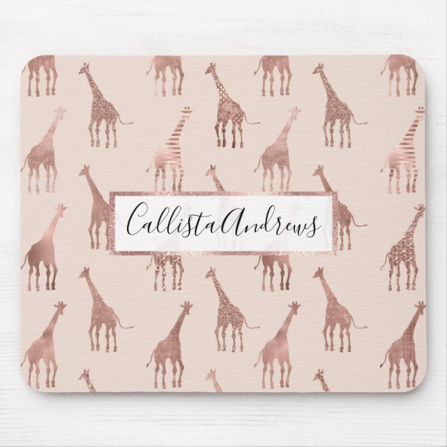 Girly Modern Rose Gold Blush Pink Giraffes Mouse Pad (Front)