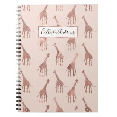 Girly Modern Rose Gold Blush Pink Giraffes Notebook
