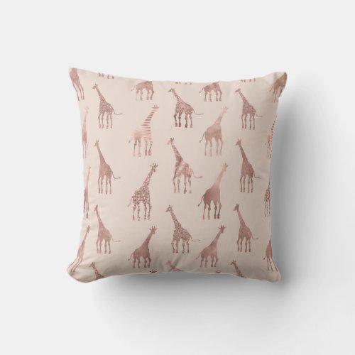 Girly Modern Rose Gold Blush Pink Giraffes Outdoor Pillow