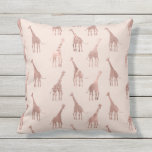 Girly Modern Rose Gold Blush Pink Giraffes Outdoor Pillow<br><div class="desc">This pattern is a modern depiction of a classic animal print pattern. It features a faux printed rose gold foil giraffe pattern which is overlaid with various textures: glitter, stripes, bling, sequins, and more. It's a girly and glamorous take on an adorable print. Enjoy this fashionable and stylish design for...</div>