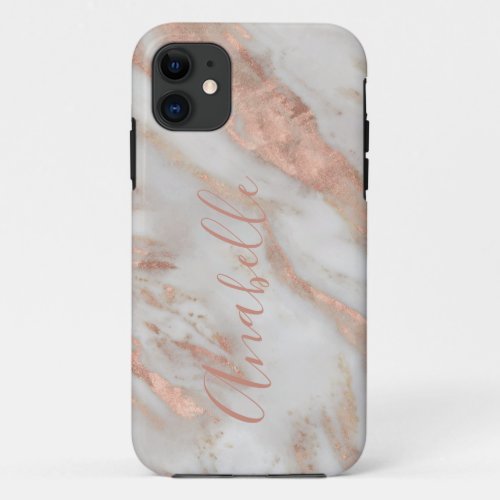 Girly modern rose gold glitter elegant name script iPhone 11 case