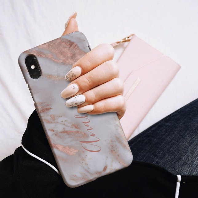 Girly modern rose gold glitter elegant name script Case-Mate iPhone case (Creator Uploaded)