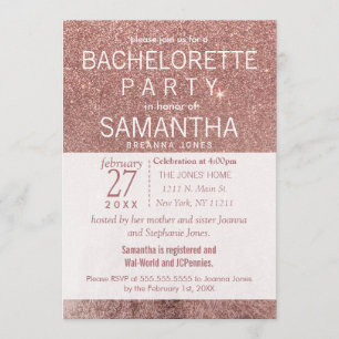 Girly Modern Rose Gold Glitter Foil Bachelorette Invitation