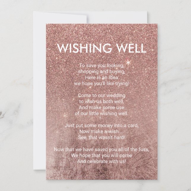 Girly Modern Rose Gold Glitter Foil Wishing Well Invitation (Front)