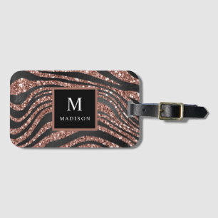 Girly Modern Rose Gold Glitter Monogrammed Name Luggage Tag