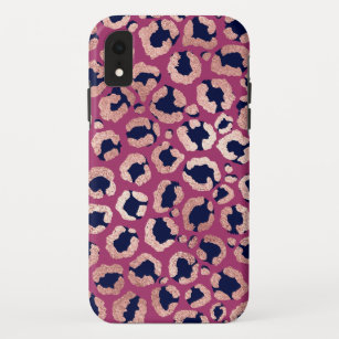 Girly Modern Rose Gold Navy Purple Leopard Print iPhone XR Case