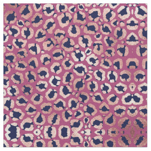 Girly Modern Rose Gold Navy Purple Leopard Print Fabric