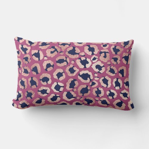 Girly Modern Rose Gold Navy Purple Leopard Print Lumbar Pillow