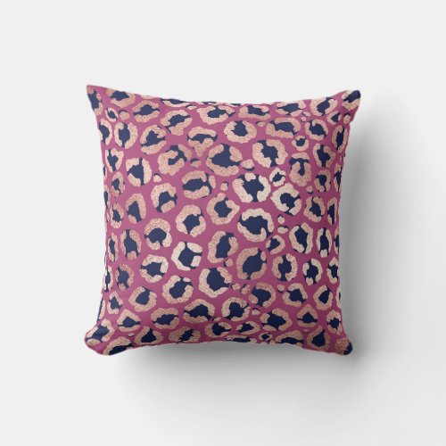 Girly Modern Rose Gold Navy Purple Leopard Print Outdoor Pillow