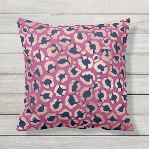 Girly Modern Rose Gold Navy Purple Leopard Print Outdoor Pillow