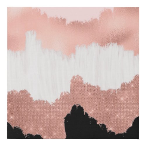 Girly Modern Rose Gold Pink Glitter Brushstroke Faux Canvas Print