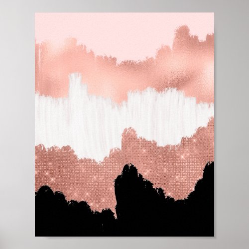 Girly Modern Rose Gold Pink Glitter Brushstroke Poster