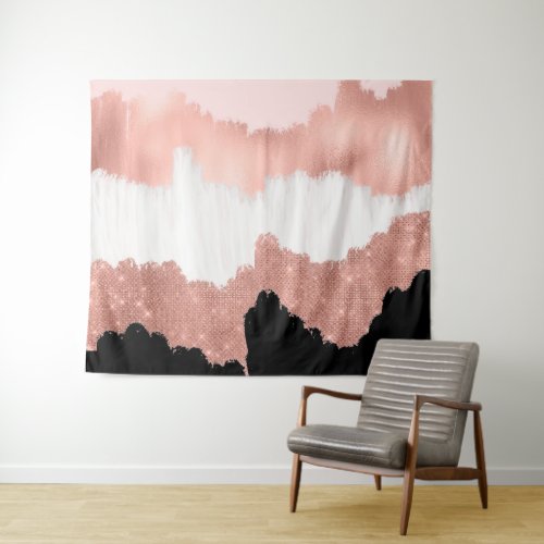 Girly Modern Rose Gold Pink Glitter Brushstroke Tapestry