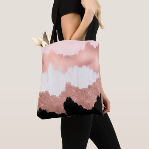 Girly Modern Rose Gold Pink Glitter Brushstroke Tote Bag