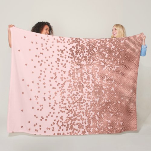 Girly Modern Rose Gold Pink Glitter Confetti Fleece Blanket