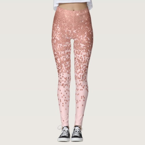 Girly Modern Rose Gold Pink Glitter Confetti Leggings