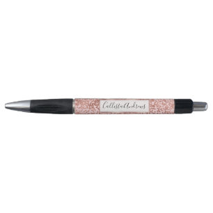 Girly Modern Rose Gold Pink Glitter Confetti Pen