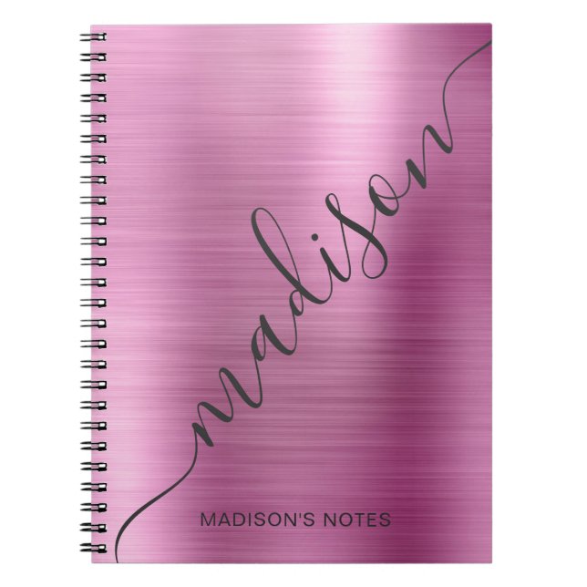 Girly Modern Soft Pink Metal Monogram Signature Notebook (Front)