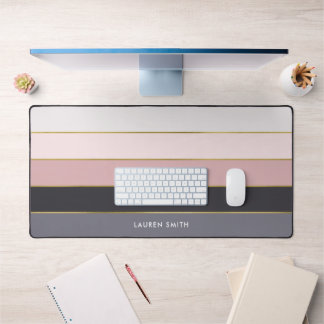 Girly Modern Stripes Personalized  Desk Mat