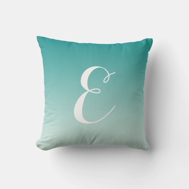 Girly Modern Teal Aqua Ombre Custom Monogram Throw Pillow (Front)