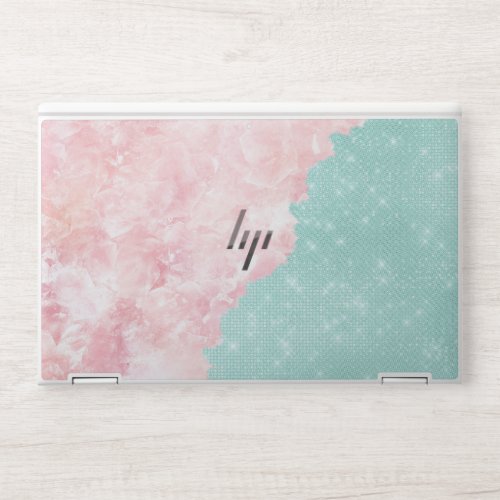 Girly Modern Teal Glitter Pink Marble Color Split HP Laptop Skin