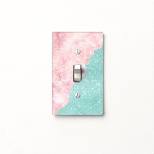 Girly Modern Teal Glitter Pink Marble Color Split Light Switch Cover