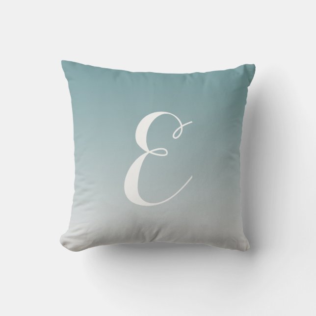 Girly Modern Teal Ombre Custom Monogram Throw Pillow (Front)