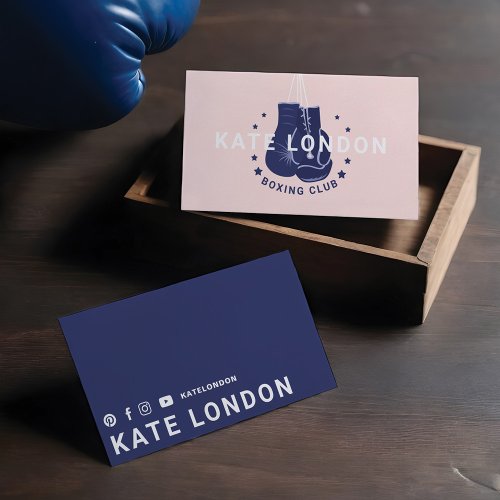 Girly Modern Trendy Online Navy Boxing Gloves Club Business Card