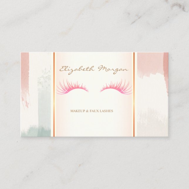 Girly Modern ,Watercolor Brush Stroke Lashes Business Card (Front)