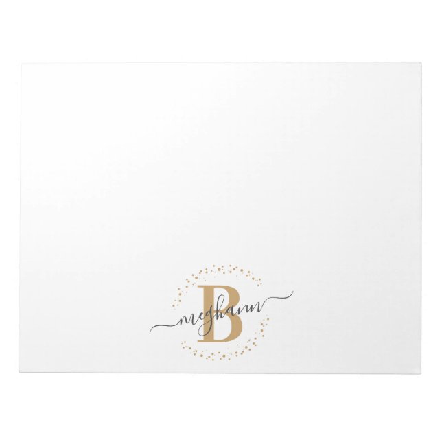 Girly Modern White Gold Name Script Monogrammed Notepad (Front)