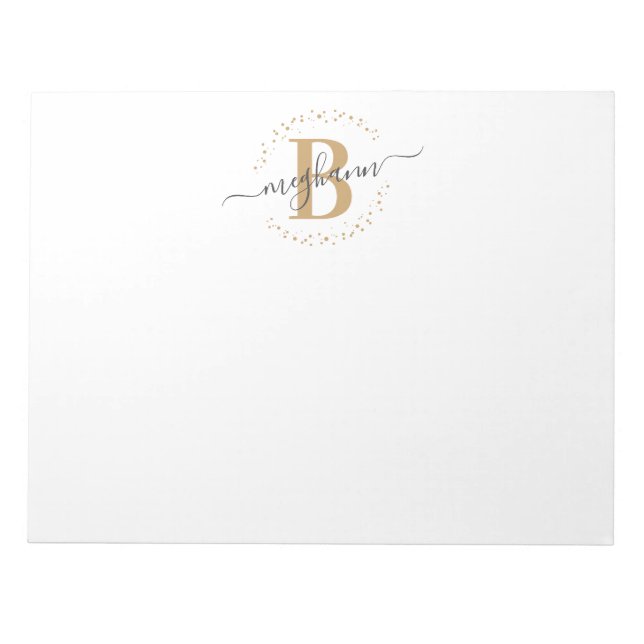 Girly Modern White Gold Name Script Monogrammed  Notepad (Front)