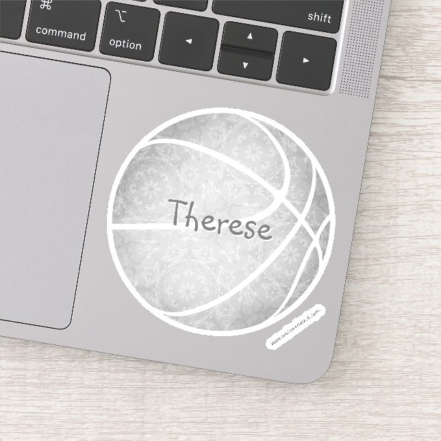 girly monochromatic gray basketball player name sticker (Detail)