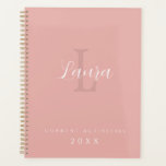Girly monogram and name personalized blush pink planner<br><div class="desc">Modern blush dusty pink monogrammed and name personalized planner with a white chic feminine signature script.</div>