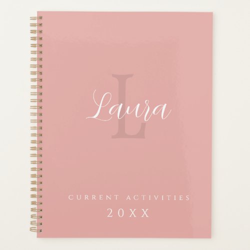 Girly monogram and name personalized blush pink planner