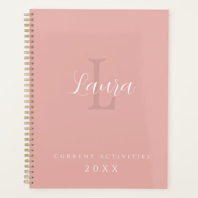 Girly monogram and name personalized blush pink planner (Front)