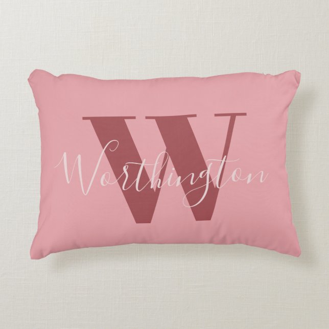 Girly Monogram and Name pink blush red Accent Pillow (Front)