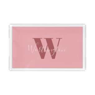 Girly Monogram and Name pink blush red Acrylic Tray