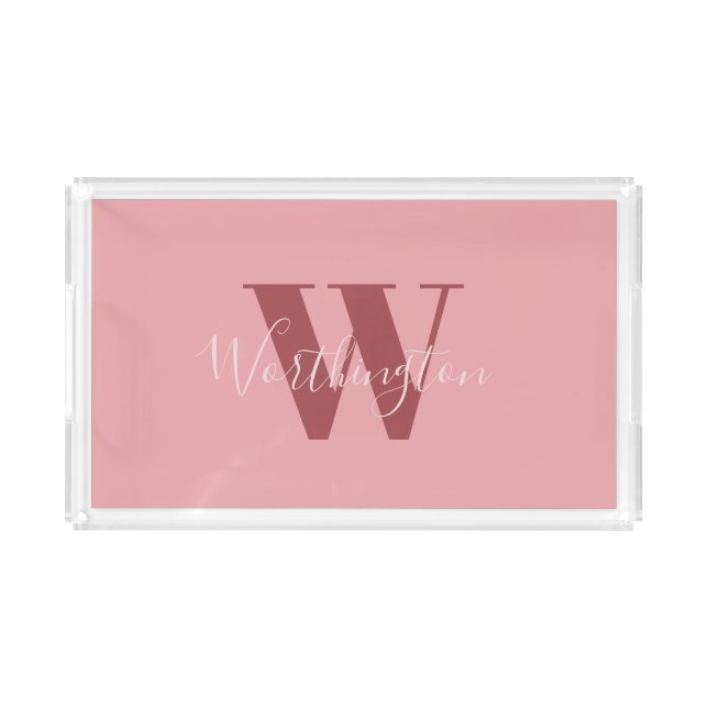 Girly Monogram and Name pink blush red Acrylic Tray (Front)