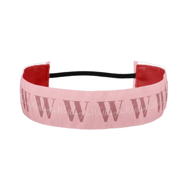 Girly Monogram and Name pink blush red Athletic Headband (Front)